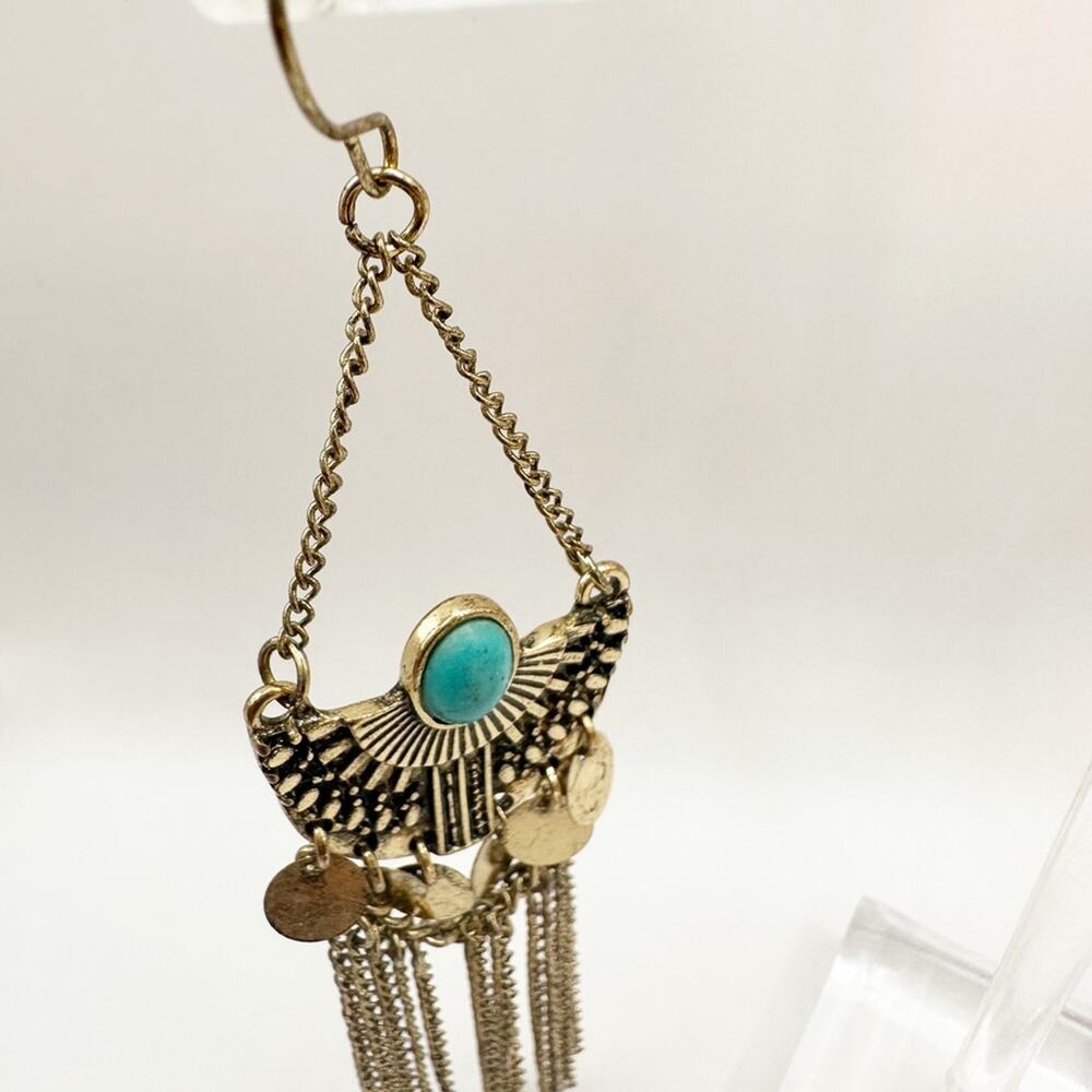 Western Blue Gold tone Turquoise Dangle Chandelier Statement Earrings Boho - Picture 3 of 9